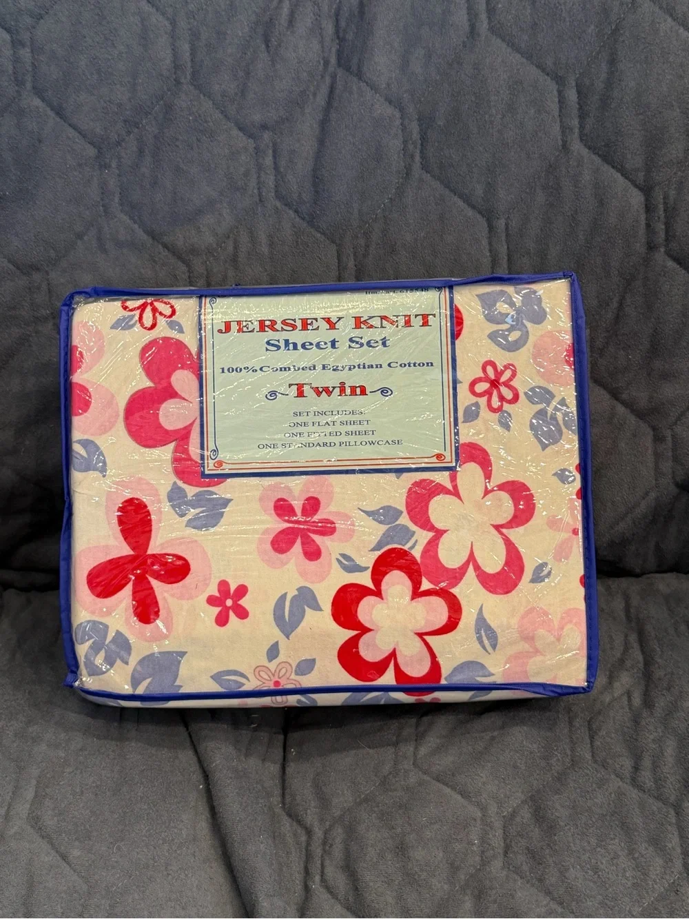 NWT Jersey Knit Twin Sheet Set with Pink & Red Floral Print